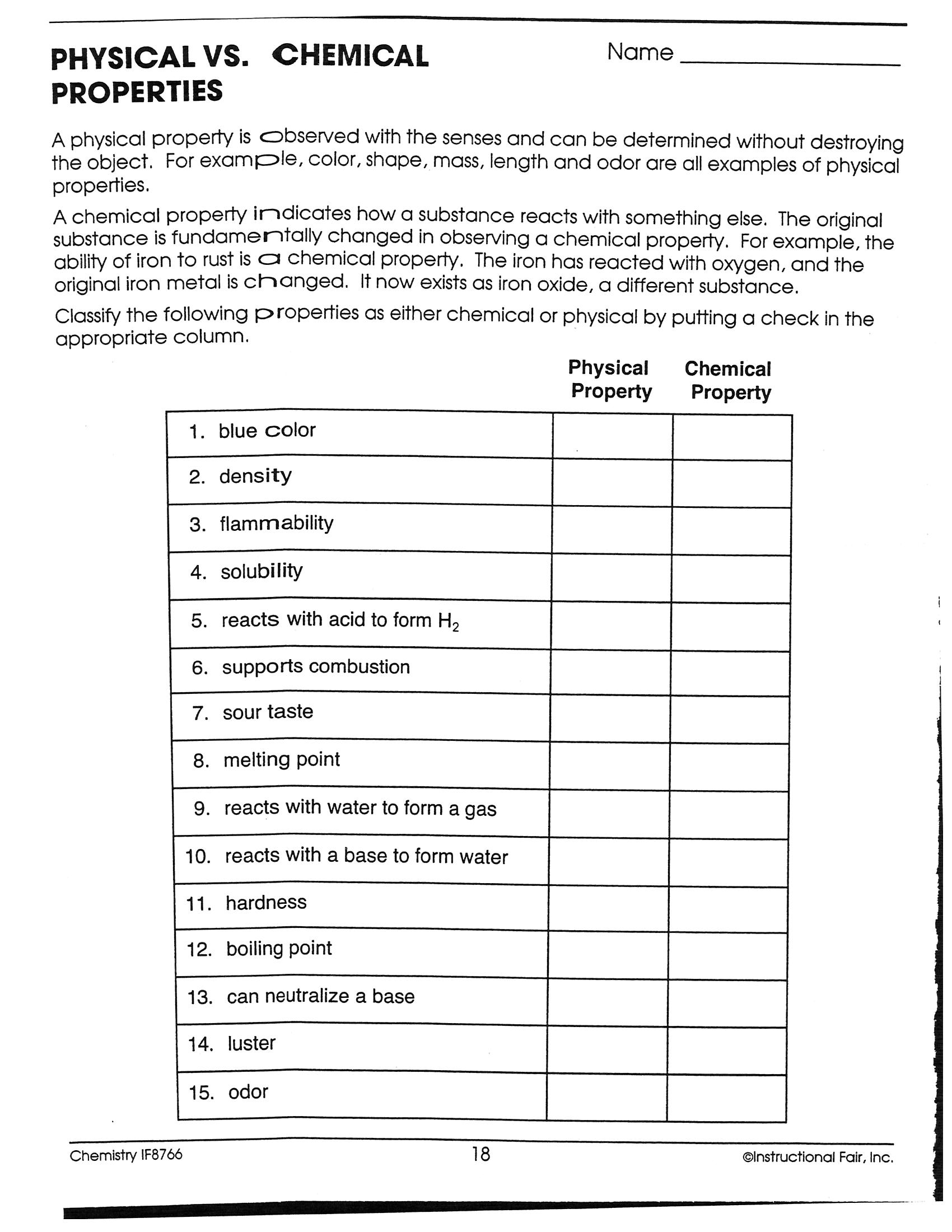 Physical Or Chemical Change? - Lessons - Blendspace Inside Physical Properties Of Matter Worksheet